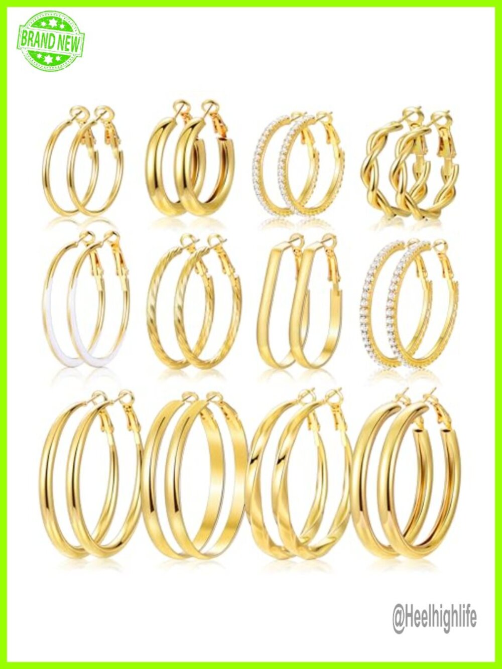 12 Pairs Gold Hoop Earrings Set Lightweight Alloy